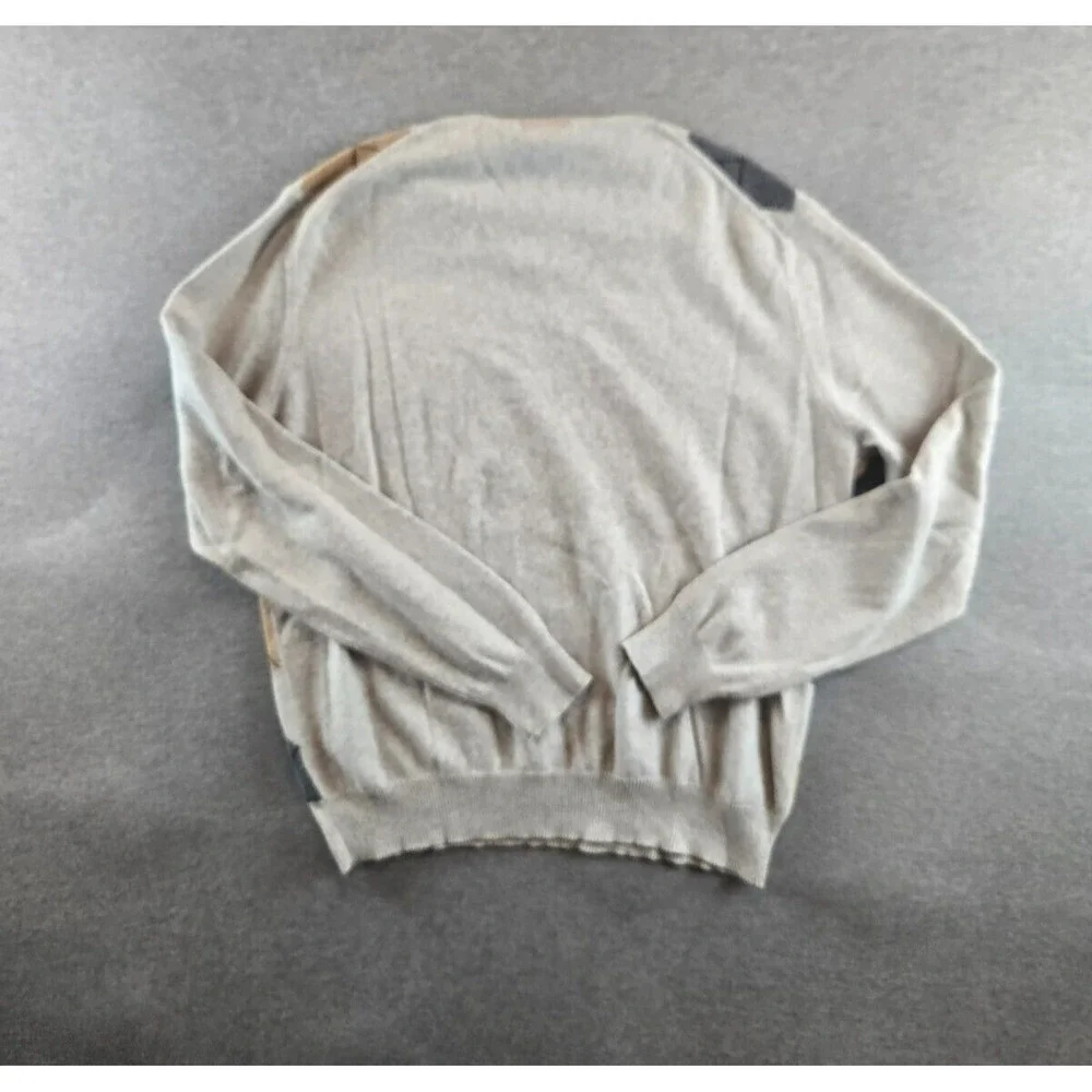 J CREW Beige Argyle Cashmere Cotton Long Sleeve Pullover‎ Sweater SIZE LARGE